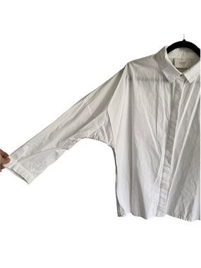 JUST FEMALE Cotton Hidden Button Front Blouse Shirt Dolman Sleeve Ruffle White M
